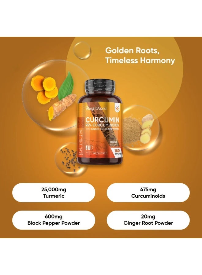 كركمين مع الزنجبيل والفلفل الأسود – 500 مجم – 180 كبسولة – صنع في المملكة المتحدة – يدعم صحة المفاصل والمناعة - Image 2